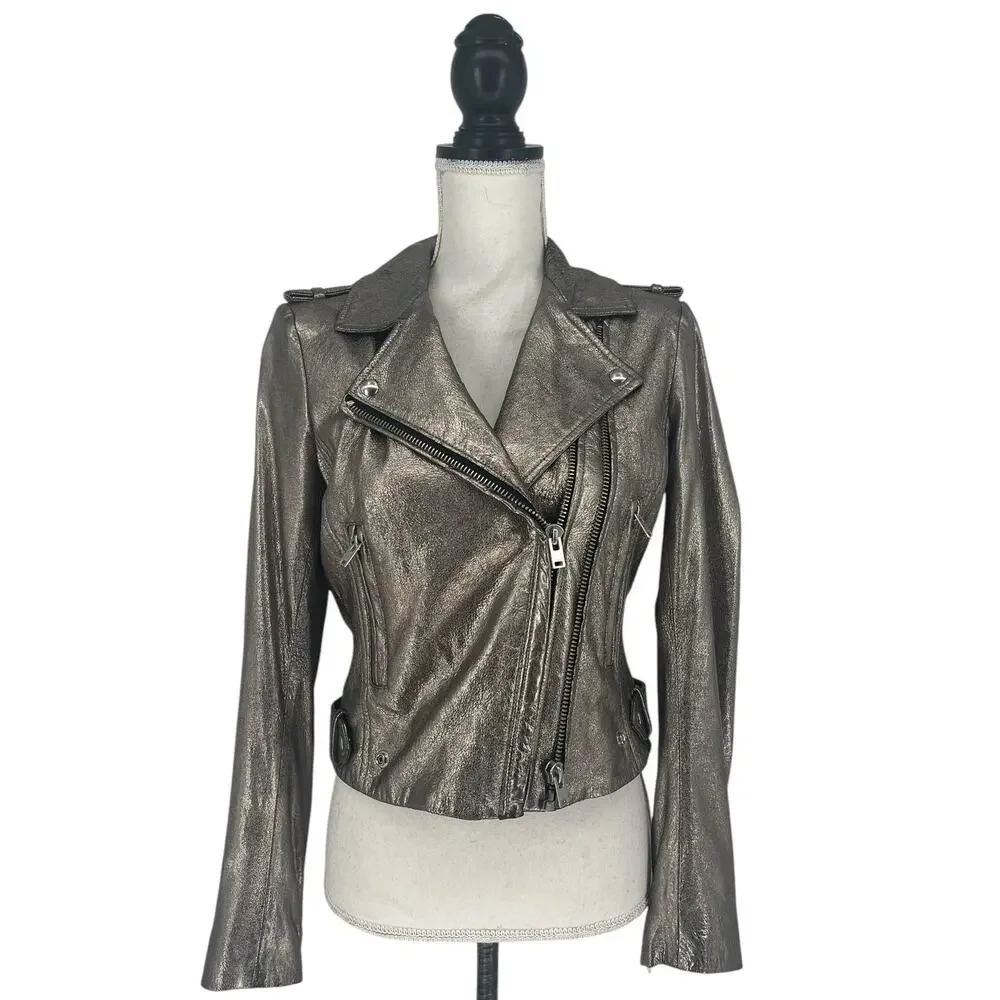 IRO‎ Luigaspe Leather Metallic Moto Jacket